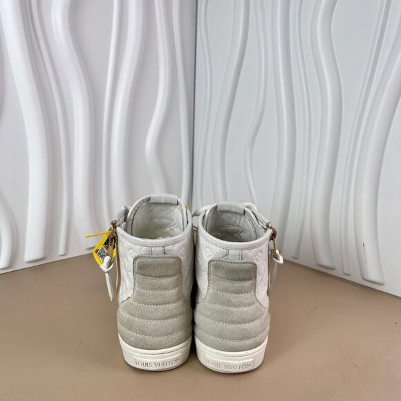 Louis Vuitton White High Top Sneakers Ladies Size 35.5 Leather & Suede With Mono - Picture 7 of 9